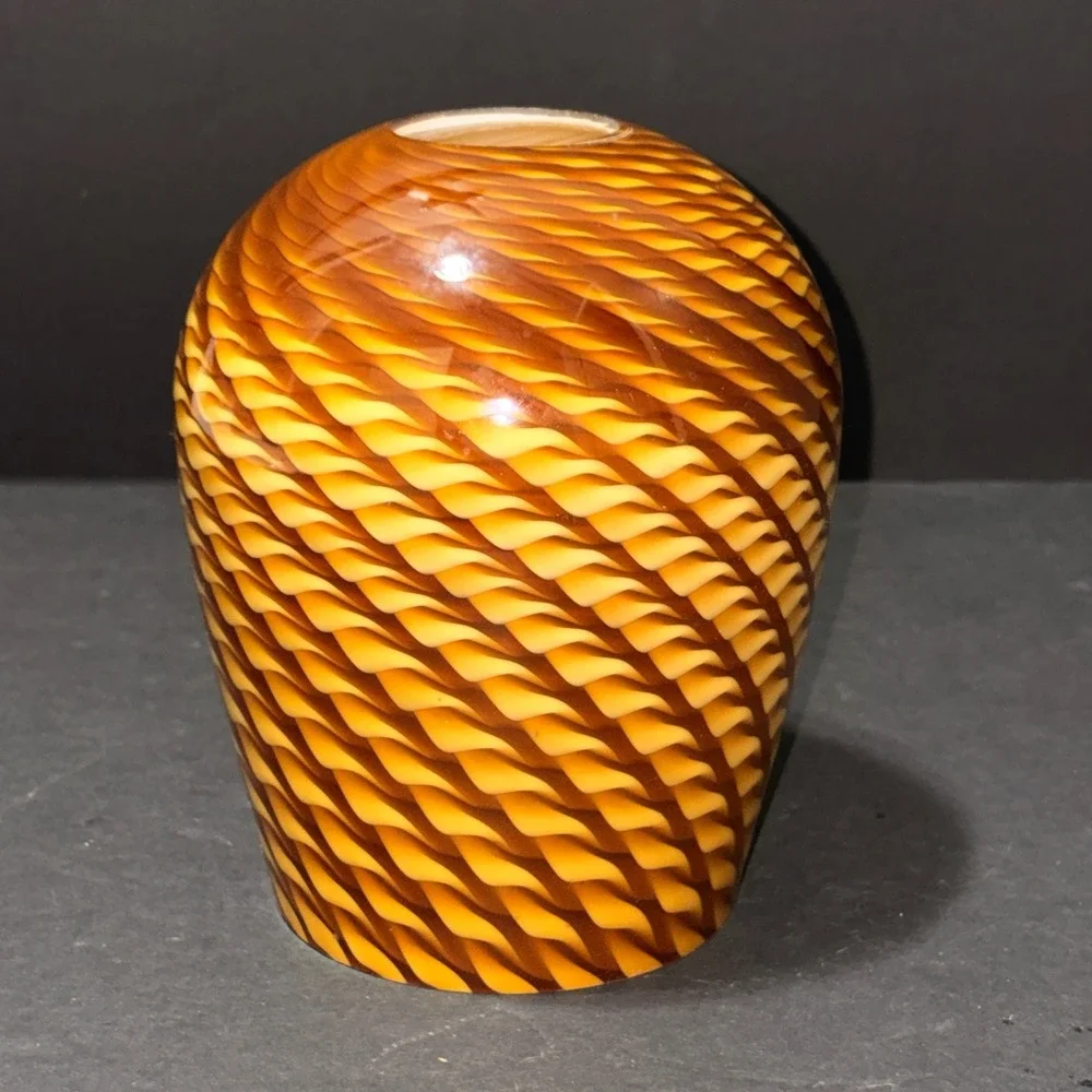 Amber Yellow Swirl Art Glass Lamp Shade Ribbed Hand Blown Replacement Globe 6